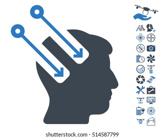 Neural Interface pictograph with bonus flying drone tools icon set. Vector illustration style is flat iconic symbols on white background.
