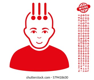 Neural Interface pictograph with bonus human design elements. Vector illustration style is flat iconic red symbols on white background.