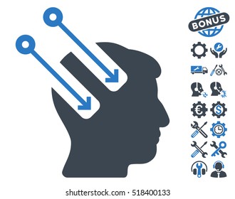 Neural Interface pictograph with bonus options graphic icons. Vector illustration style is flat iconic smooth blue symbols on white background.