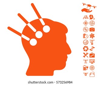 Neural Interface pictograph with bonus quad copter tools graphic icons. Vector illustration style is flat iconic symbols on white background.
