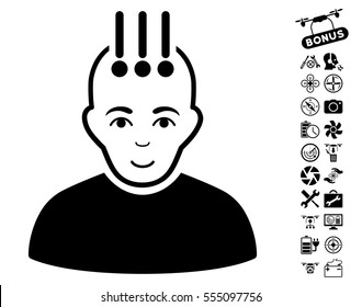 Neural Interface pictograph with bonus uav tools graphic icons. Vector illustration style is flat iconic black symbols on white background.