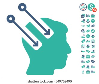 Neural Interface pictograph with free bonus symbols. Vector illustration style is flat iconic symbols, cobalt and cyan colors, white background.