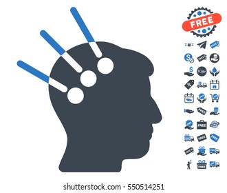 Neural Interface pictograph with free bonus icon set. Vector illustration style is flat iconic symbols, smooth blue colors, white background.