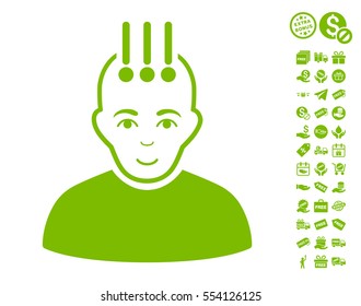 Neural Interface pictograph with free bonus pictograms. Vector illustration style is flat iconic symbols, eco green color, white background.