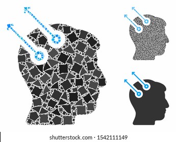 Neural interface plugs composition of inequal pieces in variable sizes and color tones, based on neural interface plugs icon. Vector tremulant pieces are united into collage.