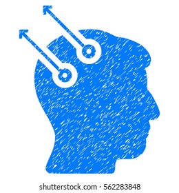 Neural Interface Plugs grainy textured icon for overlay watermark stamps. Flat symbol with scratched texture. Dotted vector blue ink rubber seal stamp with grunge design on a white background.