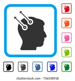 Neural Interface Plugs icon. Flat grey iconic symbol inside a light blue rounded rectangle. Black, gray, green, blue, red, orange color versions of Neural Interface Plugs vector.