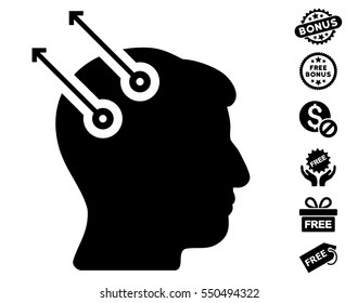 Neural Interface Plugs icon with free bonus pictograph collection. Vector illustration style is flat iconic symbols, black color, white background.