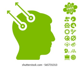 Neural Interface Plugs pictograph with bonus configuration icon set. Vector illustration style is flat iconic eco green symbols on white background.