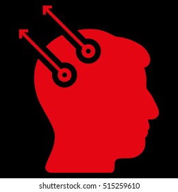 Neural Interface Plugs vector icon. Style is flat graphic symbol, red color, black background.