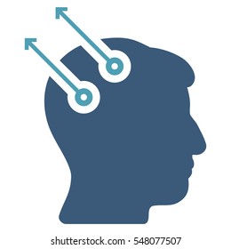 Neural Interface Plugs vector icon. Style is flat graphic bicolor symbol, cyan and blue colors, white background.