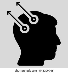 Neural Interface Plugs vector icon. Style is flat graphic symbol, black color, light gray background.