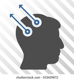 Neural Interface Plugs vector icon. Illustration style is flat iconic bicolor cobalt and gray symbol on a hatch transparent background.