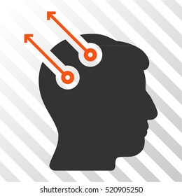 Neural Interface Plugs vector pictogram. Illustration style is flat iconic bicolor orange and gray symbol on a hatched transparent background.