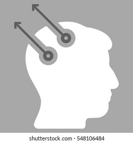 Neural Interface Plugs vector pictogram. Style is flat graphic bicolor symbol, dark gray and white colors, silver background.