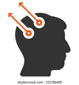 Neural Interface Plugs vector pictograph. Style is flat graphic bicolor symbol, orange and gray colors, white background.