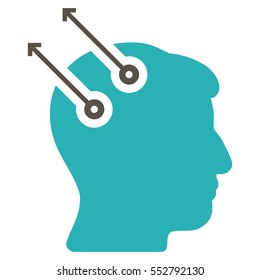 Neural Interface Plugs vector pictograph. Style is flat graphic bicolor symbol, grey and cyan colors, white background.