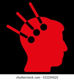 Neural Interface vector icon. Style is flat graphic symbol, red color, black background.
