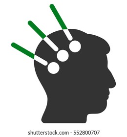 Neural Interface vector icon. Style is flat graphic bicolor symbol, green and gray colors, white background.