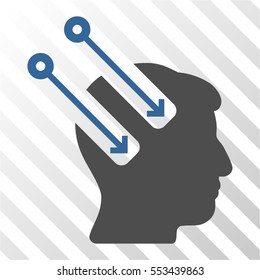 Neural Interface vector pictogram. Illustration style is flat iconic bicolor cobalt and gray symbol on a hatched transparent background.