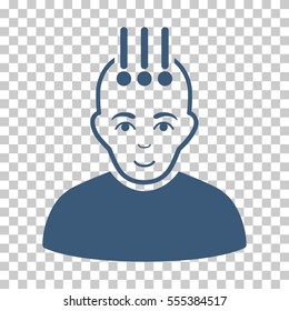 Neural Interface vector pictogram. Illustration style is flat iconic blue symbol on a chess transparent background.