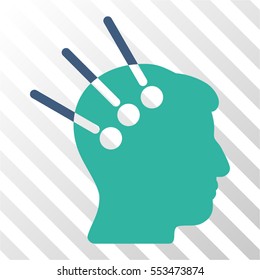 Neural Interface vector pictograph. Illustration style is flat iconic bicolor cobalt and cyan symbol on a hatch transparent background.