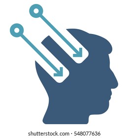 Neural Interface vector pictograph. Style is flat graphic bicolor symbol, cyan and blue colors, white background.