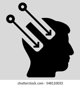 Neural Interface vector pictograph. Style is flat graphic symbol, black color, light gray background.