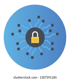 Neural lock, flat rounded vector icon.