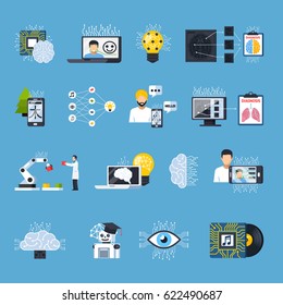 Neural Meshes Networks Isolated Decorative Icons Set On Theme Of Deep Learning Speech And Image Recognition Telemedicine Flat Vector Illustration  