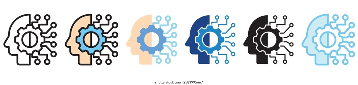 Neural multi-style icon, outline, flat, glyph, dual tone, line color. use for UI, UX, app and web development, digital or print. for digital industry, education, technology.