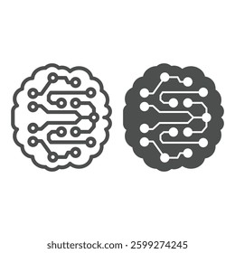 Neural net cloud line and solid icon, neural network concept. Vector graphics. Artificial intelligence brain, data training sign on white background, outline style icon for mobile or web design