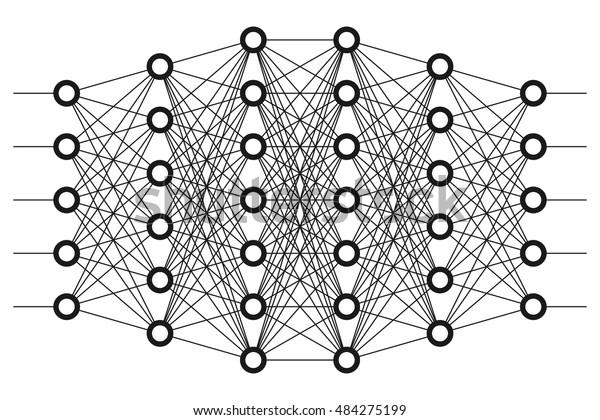 Neural net. Neuron network. Deep\
learning. Cognitive technology concept. Vector\
illustration