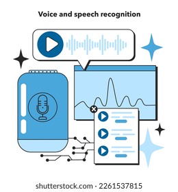 Neural network abilities. Self-learning computing system processing data for voice and speech recognition. Modern deep machine learning technology. Flat vector illustration