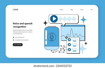 Neural network abilities. Self-learning computing system processing data for voice and speech recognition. Modern deep machine learning technology. Flat vector illustration