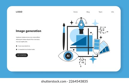 Neural network abilities. Self-learning computing system processing data for image generation. Modern deep machine learning technology. Flat vector illustration