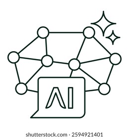 Neural Network AI Agent Icon. AI Network, AI Data Connections, AI Speech. Editable Stroke.