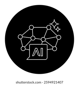 Neural Network AI Agent Icon. AI Network, AI Data Connections, AI Speech. Editable Stroke.