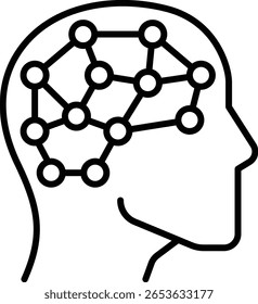 Red neuronal, cerebro de IA: icono de línea en estilo de contorno con trazo editable. Ilustración vectorial sobre fondo transparente.