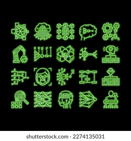 Neural Network And Ai neon light sign vector. Biological And Binary Neural Network, Mathematical And Artificial Model, Algorithm And Learn Illustrations