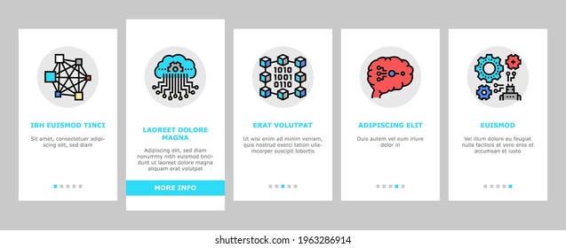 Neural Network And Ai Onboarding Mobile App Page Screen Vector. Biological And Binary Neural Network, Mathematical And Artificial Model, Algorithm And Learn Illustrations