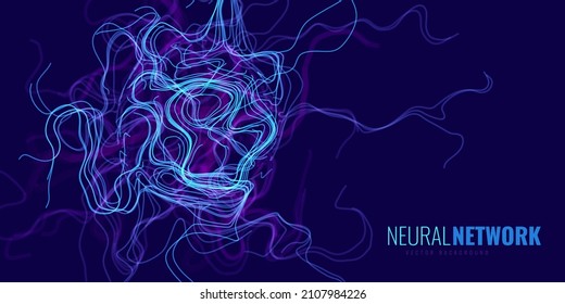 Neural Network Artificial Intelligence Background. Machine Learning Network. Blockchain Database. IOT Technology Concept. Vector Illustration.