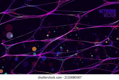 Neural Network Artificial Intelligence Background. Machine Learning Network Neurons. Blockchain Database. Neural Interface. Vector Illustration.