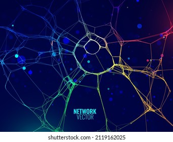 Neural Network Artificial Intelligence Background. Machine Learning Network Neurons. Blockchain Database. Neural Interface. Abstract Spider Web Vector Illustration.