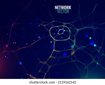 Neural Network Artificial Intelligence Background. Machine Learning Network Neurons. Blockchain Database. Neural Interface. Abstract Spider Web Vector Illustration.