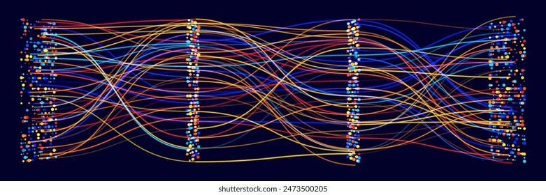 Análisis de negocios de inteligencia artificial de redes neuronales. Big Data. Concepto de aprendizaje automático de Ciencia de datos de Tecnología. Consultando Análisis Visualizando Gráfico De Información Compleja. Ilustración vectorial.