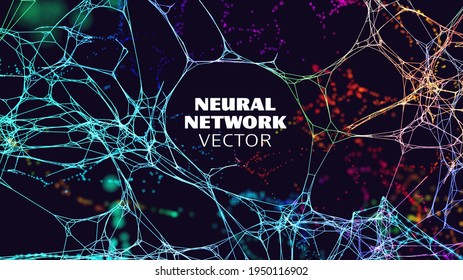 Neural Network Artificial Intelligence Vector Background. Machine Network Neurons. Blockchain Database. Neural Interface.