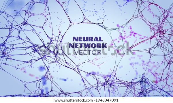 Neural network artificial intelligence vector\
background. Machine network neurons. Blockchain database. Neural\
interface. IOT