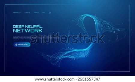Neural network background with AI data in abstract tech waves. Blue science with artificial flow and digital light vector lines. Future graphic technology pattern in 3D banner concept design.