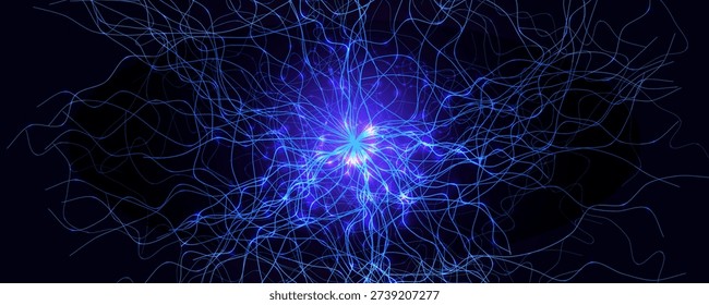 Neural Network Brain Neurone Synapse Connections Lightning Ball Energy Glow. Machine Learning Technology Background for AI Data Flow, BigData, Medical Science Research, Biotech. Vector illustration